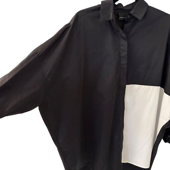 Simply Mila USA Black + White Block Button Up Cotton Shirt Dolman Sleeves M - Picture 3 of 8